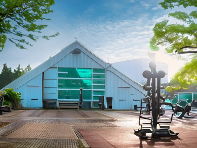 特別印象が残るピラミッド型の総合運動場体育館の画像